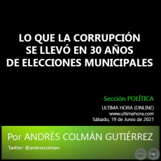 LO QUE LA CORRUPCIN SE LLEV EN 30 AOS DE ELECCIONES MUNICIPALES - Por ANDRS COLMN GUTIRREZ - Domingo, 20 de Junio de 2021